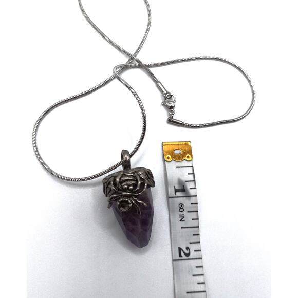 Stainless Steel Spider Pendant Necklace with Amethyst Point 18" - Picture 4 of 4